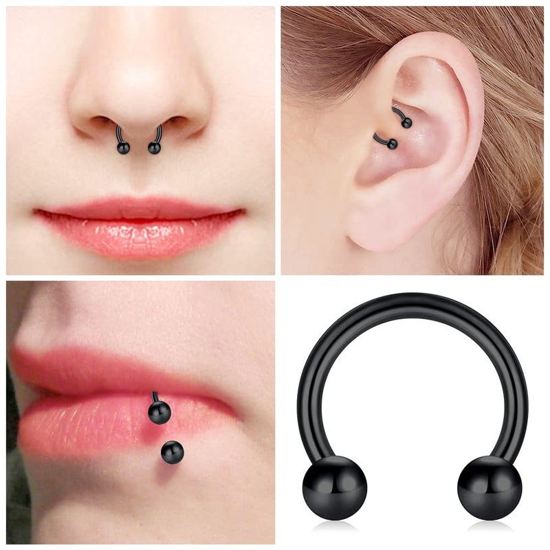 TOKRING 16PCS 16G Septum Nose Rings  Surgical Steel Piercing Jewelry  Cartilage Horseshoe Body Piercing Eyebrow Tragus Lip Rings of Sizes for Women Men 6-12mm - Image 3